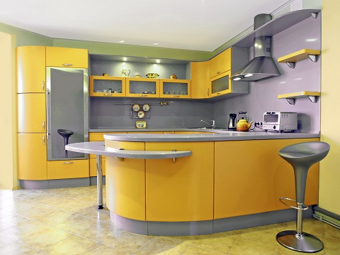 Design della cucina 3D giallo e grigio