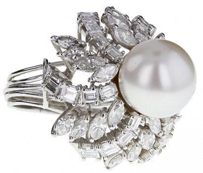 Anello vintage con perle e diamanti