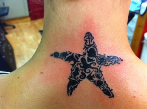 Disegno del tatuaggio del mare di stelle marine