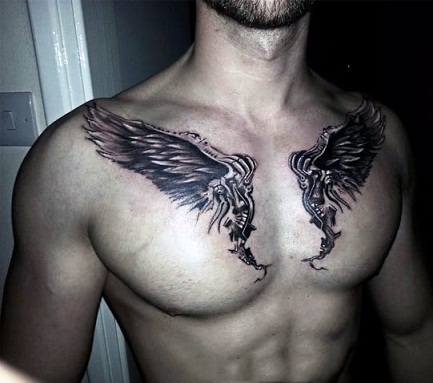 Tatuaje de hueso de cuello estilo alas
