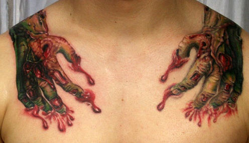 Fantástico diseño de tatuaje de mano de zombi