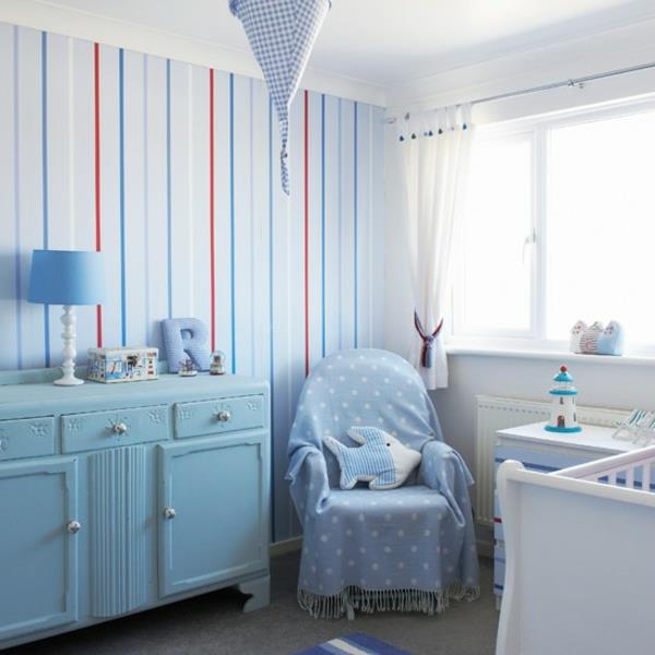 עיצובים כחולים של חדר תינוקות יוצרים רעיונות תפאורה לקיר פסים אנכיים