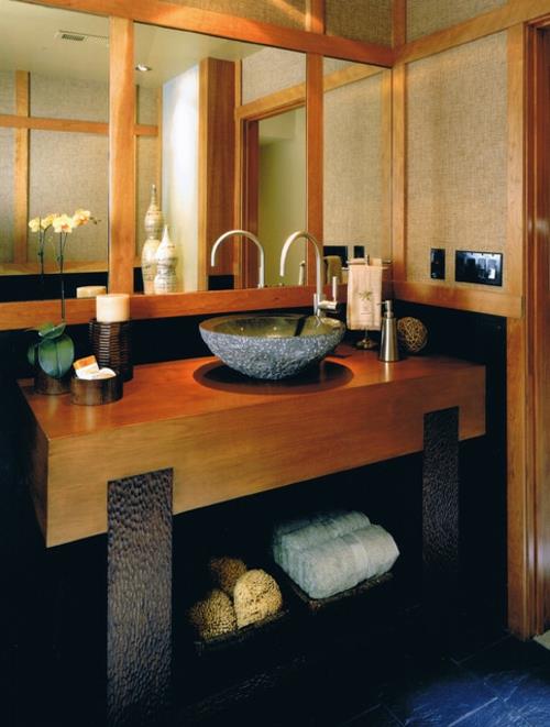 חדרי אמבטיה-מעצבים-בסגנון-אסיאתי-אריחים-בדים-מעץ מלא