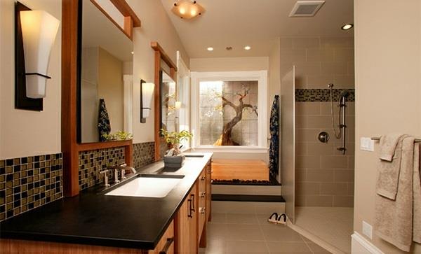 חדר אמבטיה ממגבות בונסאי מעץ באסיה