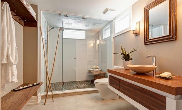 חדר אמבטיה מעץ קיר כיור בעיצוב קיר
