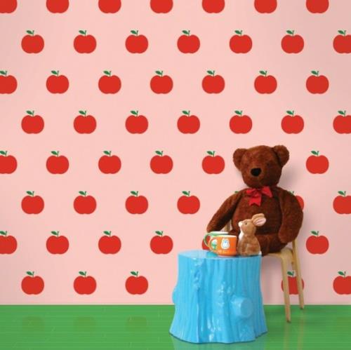 טפט אדום לחדר ילדים צעצועי תפוח ורוד אדום