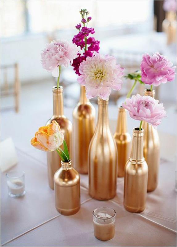 רעיונות לקישוט חתונות DIY בקבוקי זהב