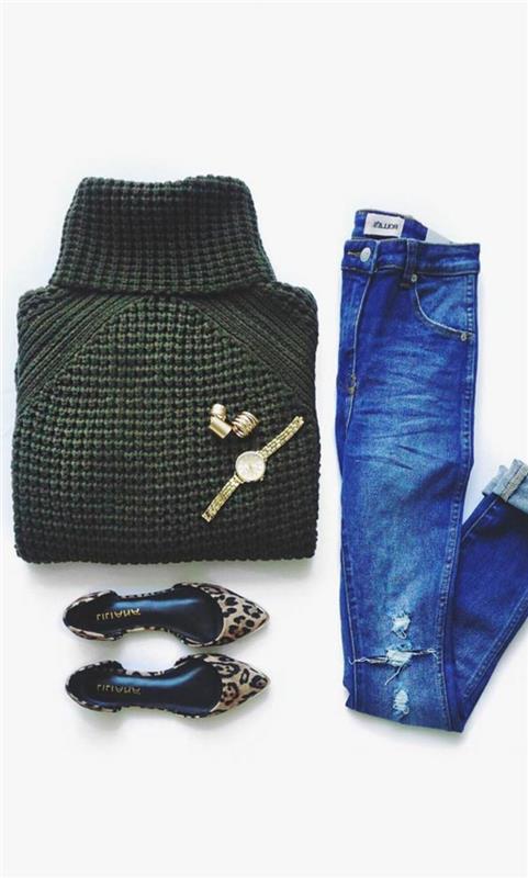 סוודרים לנשים אופנה טרנדים עכשוויים 2016 צווארון גולף וג'ינס