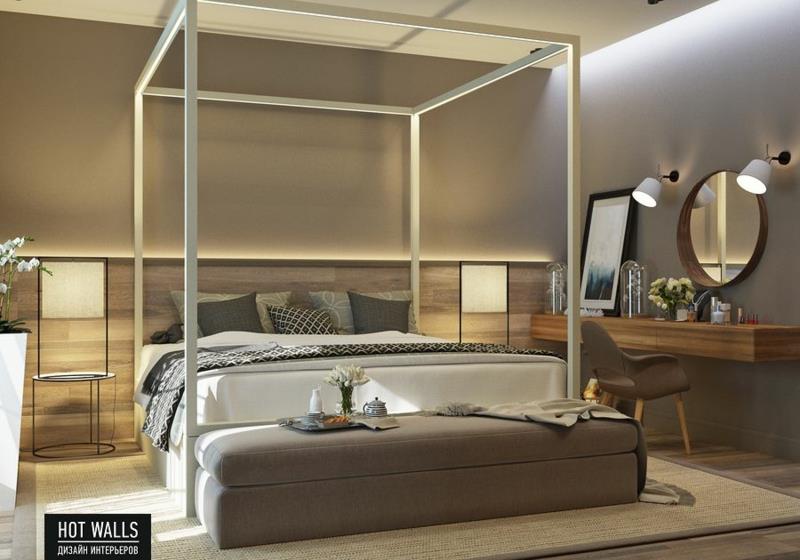 דוגמאות לריהוט ריהוט מיטת אפיריון לחדר השינה בצבע אפור