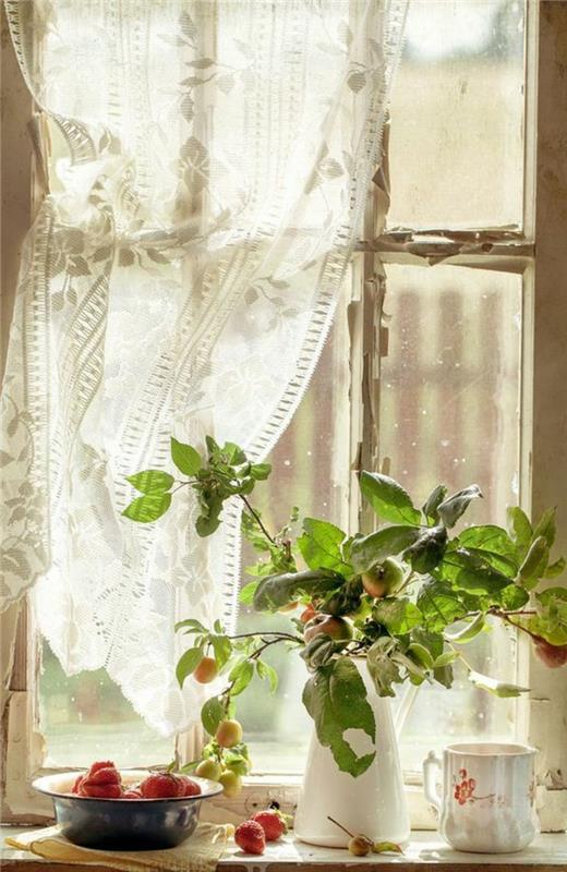 רעיונות לקישוט חלון עציצים למטבח תפוחים פרחים