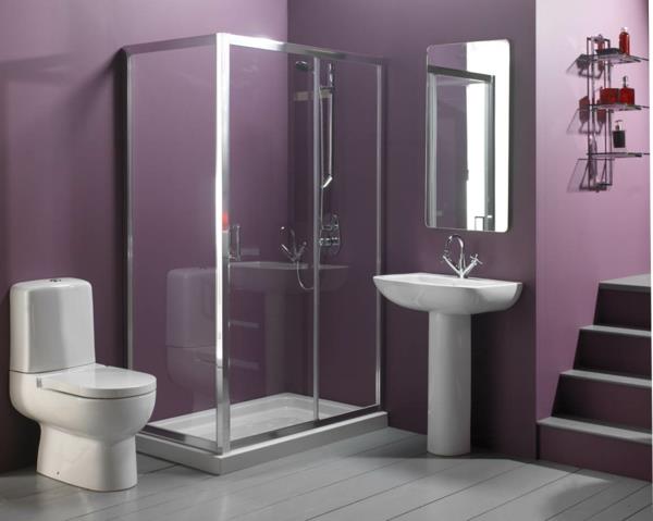 סגול קיר עיצוב כיור שירותים מקלחת תא מדרגות מראה קיר