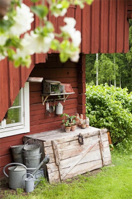 כלי מחסן לגינה בסגנון שוודי אדום