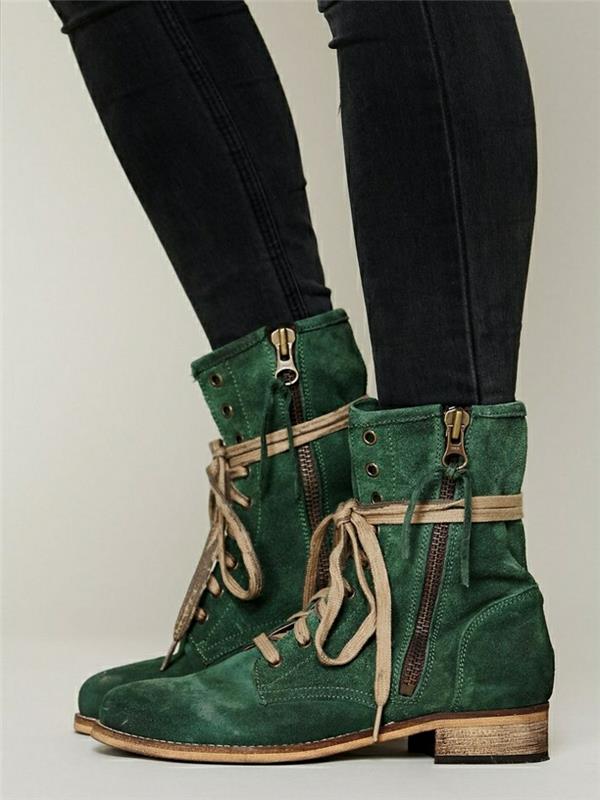 מגפונים נשים נעליים חומות אופנה נעליים איטלקיות ירוק עור