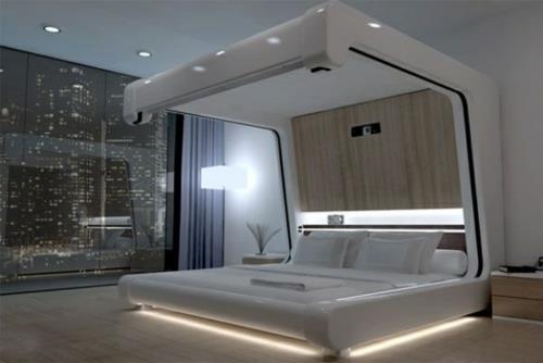 מיטות אפיריון מעץ אולטרה מודרניות בחדר השינה