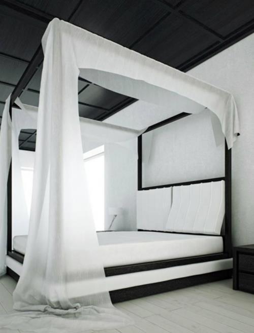 מיטות אפיריון מעץ בחדר השינה בשחור לבן