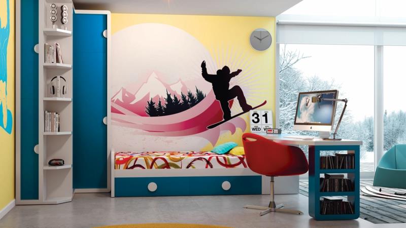 רעיונות לחדרי נוער נערים עיצוב קיר לקיר יצירתי