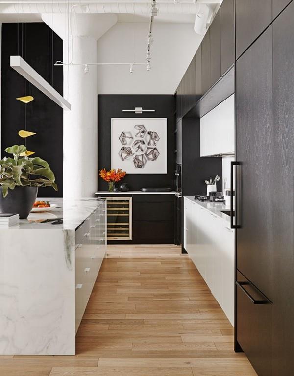 עיצוב מטבח בצבעים כהים שחור ולבן צמד צבע קלאסי מראה טרנדי