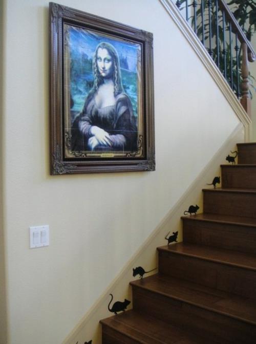 קישוט קיר מצחיק יצירתי המדרגות ציורי מונה ליזה