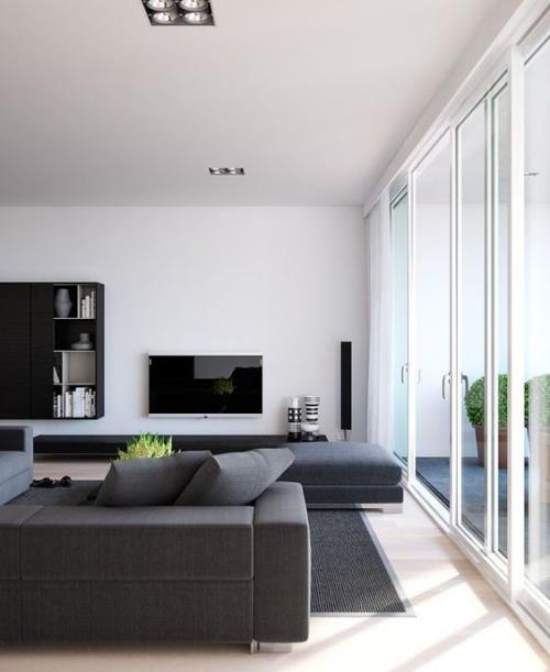 מינימליזם בספה פינתית בסלון בעיצוב פשוט אפור