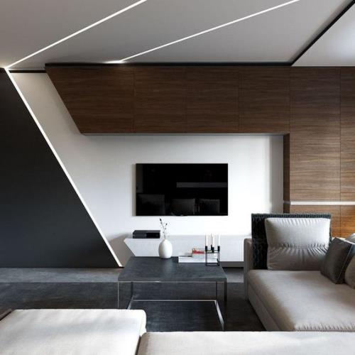 מינימליזם בסלון צורות גיאומטריות קווים ברורים האופייניים לסגנון האור המובנה
