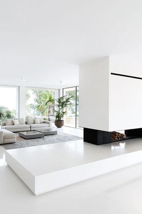 מינימליזם בסלון עיצוב חדר מושלם הרבה אח לבן צמח ירוק בפינה