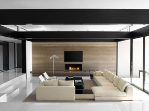 מינימליזם בסלון בעיצוב יפה בצבע קרם בז 'בשילוב עם אפור ושחור