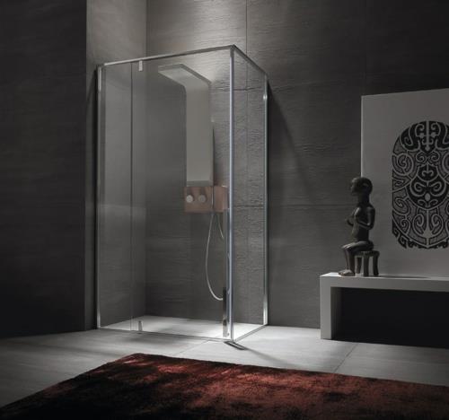 תא מקלחת מודרני עשוי שטיח אמבט זכוכית חום כהה רך