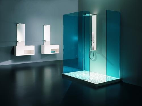 תא מקלחת מודרני עשוי כיורי זכוכית מינימליסטיים