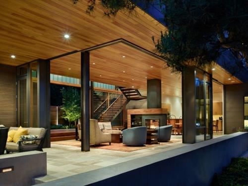עיצוב מרפסת מודרני ריהוט גן מעץ מעקה מדרגות