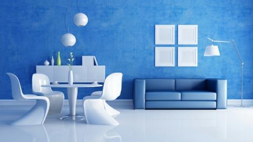 צבע קיר מודרני לרהיטים מבריקים עם אפקט קר כחול ביתי