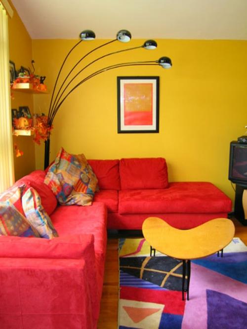 צבע קיר מודרני לבית מנורת קשת צהובה בבית אדום