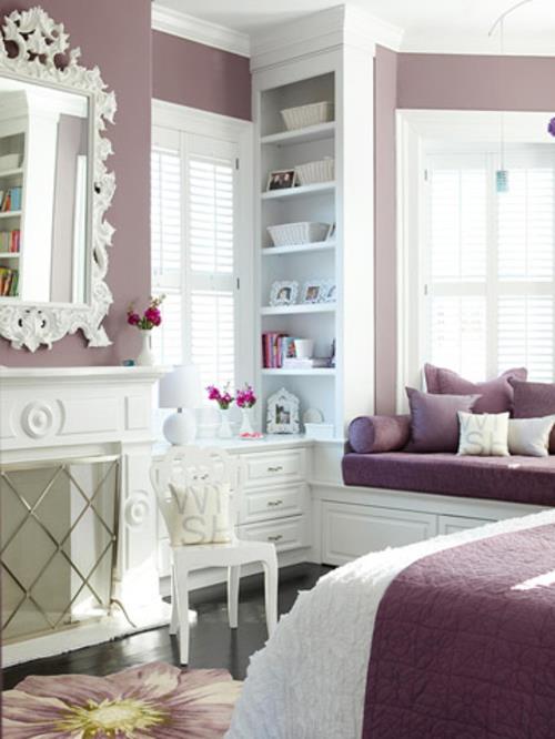צבע קיר מודרני לעיצוב נשי לחדר השינה הסגול הביתי