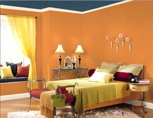 צבע קיר מודרני למנורת שולחן השינה הכתומה הביתית