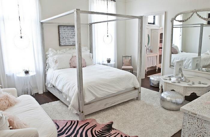עיצוב חדר שינה מראה נמר ורוד לבן