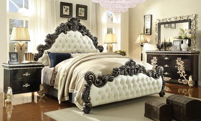 רעיונות לחדר שינה בסגנון ויקטוריאני עם מיטה מרופדת