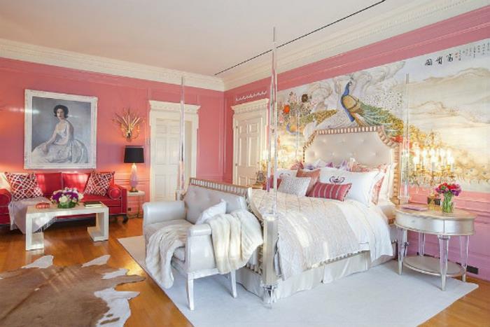 דוגמאות לריהוט חדרי שינה לריהוט בצבע קיר ורוד בסגנון ויקטוריאני