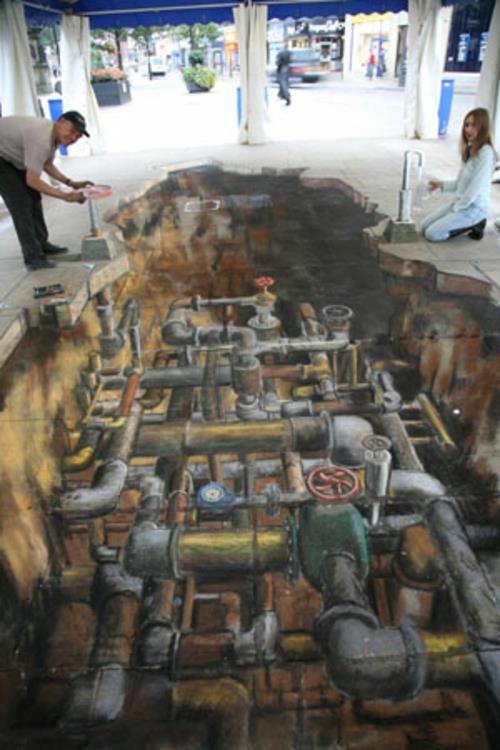 אמנות רחוב עם אפקט תלת מימד מאת ג'וליאן ביבר