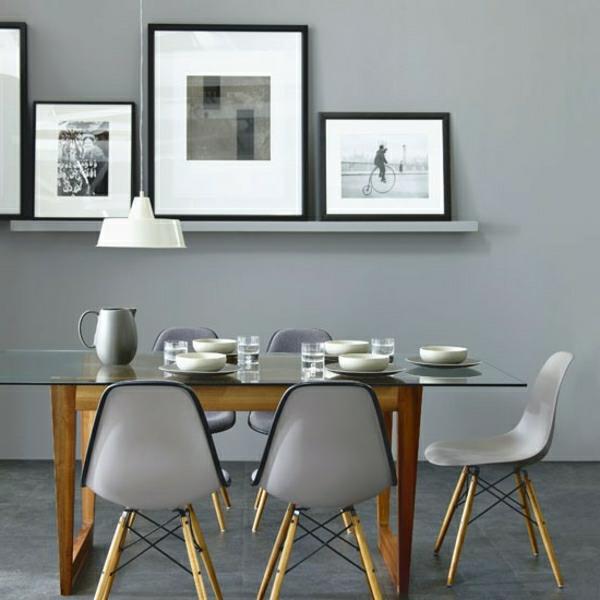 צבעי קיר בגווני צבע אפור כיסאות שולחן אוכל מודרניים