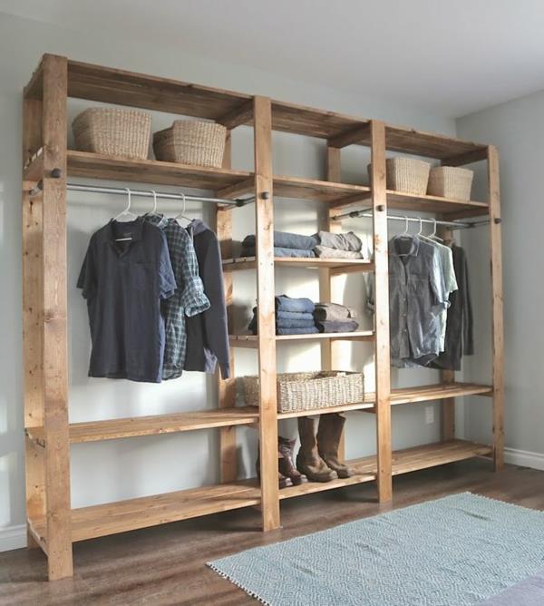 חדר הלבשה מדף עץ בנה לעצמך ארון בגדים פתוח