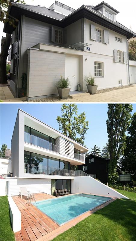 עיצוב הרחבה של בתים מודרניים ודגם בריכת שחייה חדש