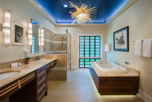 ריהוט תאורה לאמבטיה תקרה כחולה בסגנון אסיאתי