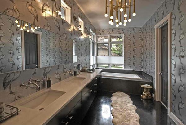 עיצוב חדר אמבטיה מראה נברשת ריהוט אמבטיה