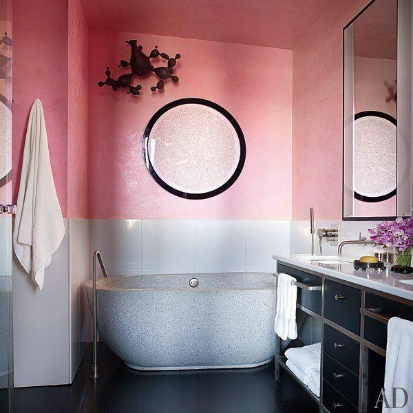 עיצוב חדר אמבטיה ורוד כהה צבע קיר עיטור קיר צבעי פסטל ורוד לבן
