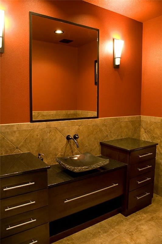 רעיונות לעיצוב חדרי אמבטיה צבע עיצוב כתום חום
