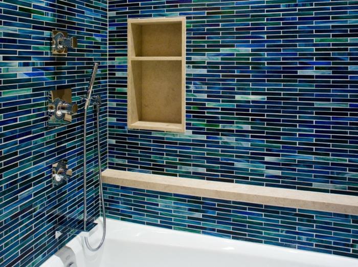 אריחי אמבטיה גוונים של קיר כחול עיצוב רעיונות אמבטיה מדף קיר לאמבטיה