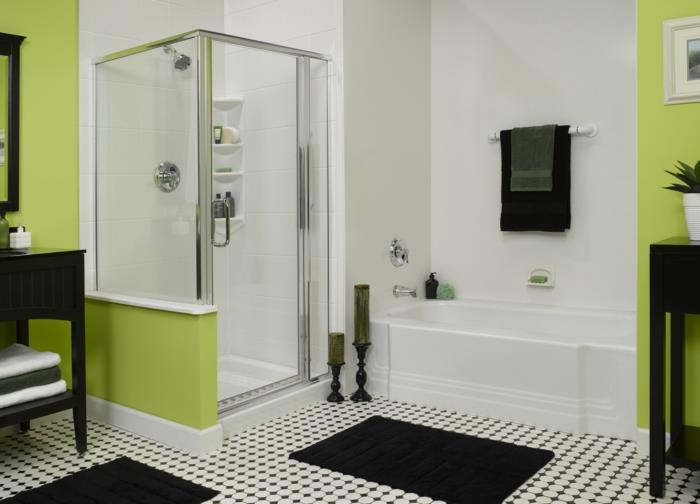 אריחי אמבטיה צבע לבן בצבע קיר מבטאים אמבט מקלחת