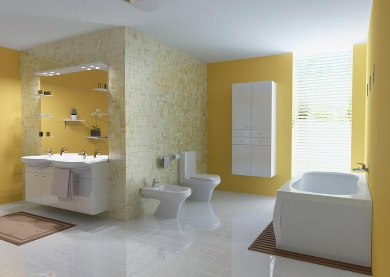 עיצוב חדר אמבטיה רעיונות עיצוב אמבטיה מודרני צבע קיר צהוב
