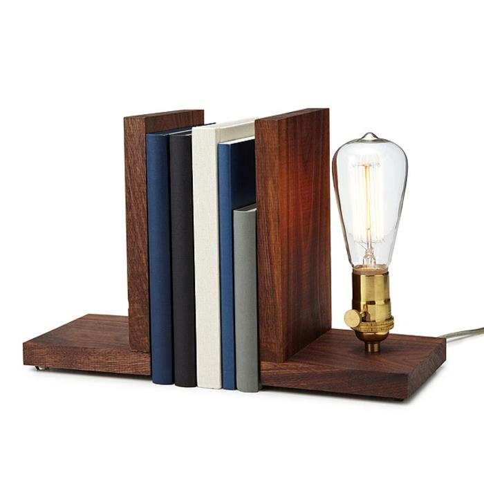 מדף ספרים מנורת עץ