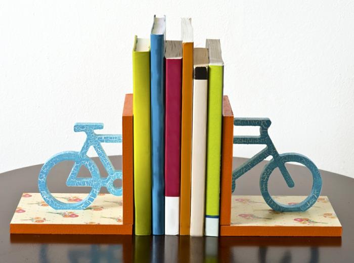 מדף ספרים עץ אופניים כחול