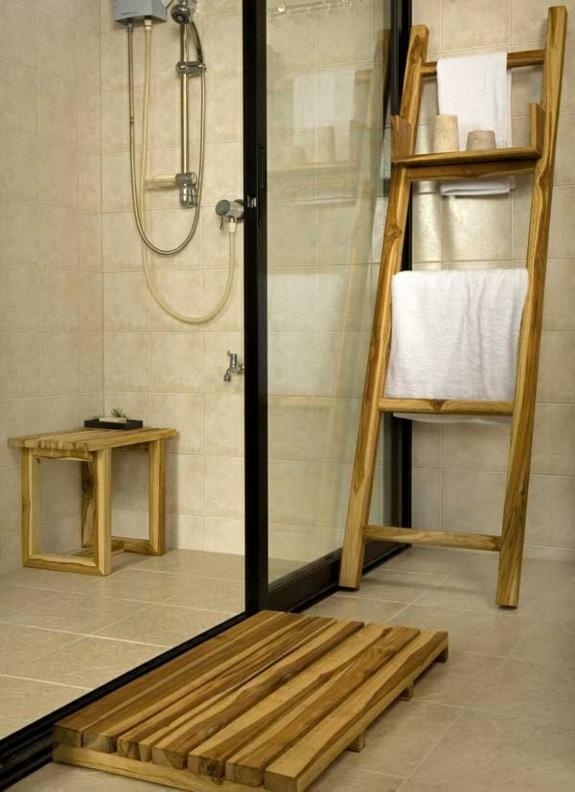חדר שינה ריהוט עץ מגבת סולם רעיונות לאמבטיה